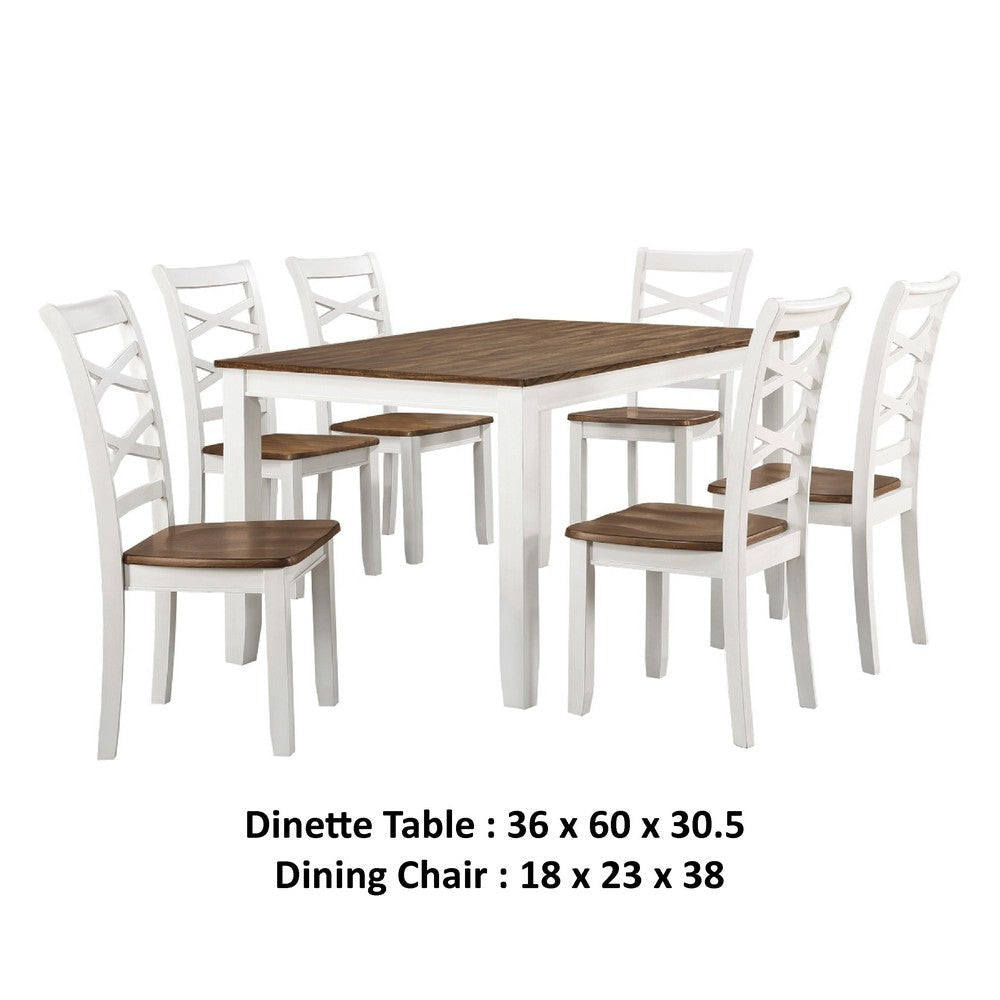 Dobby 7pc Dinette Set | Table and 6 Dining Chairs | White Brown Wood BM336050