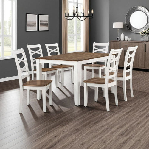 Dobby 7pc Dinette Set | Table and 6 Dining Chairs | White Brown Wood