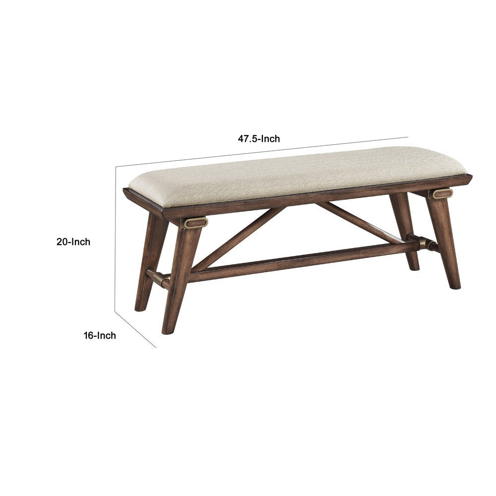 Manny Bench with Brown Angled Legs | Cream Textured Polyester | 47’’ BM336051