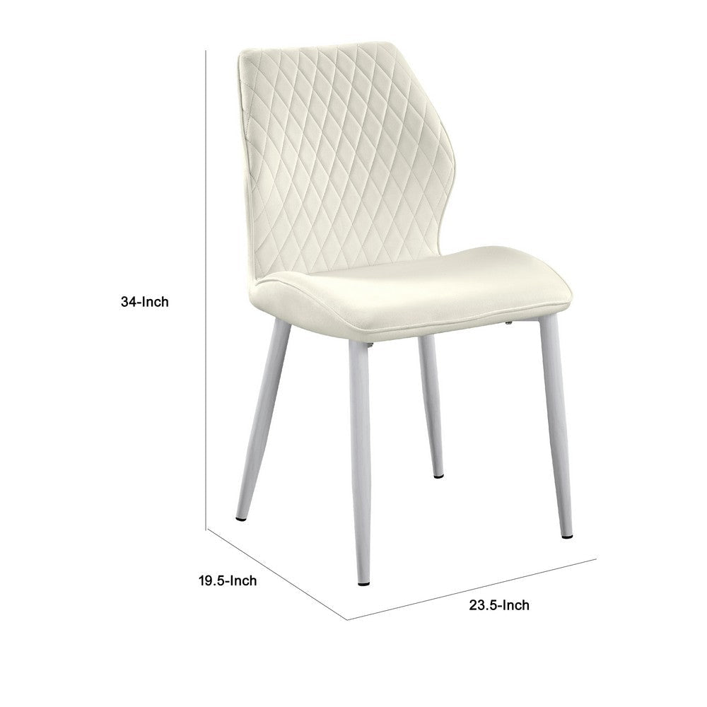 Bailey Dining Chair Set of 2 | White Metal Beige Diamond Quilt Velvet BM336055