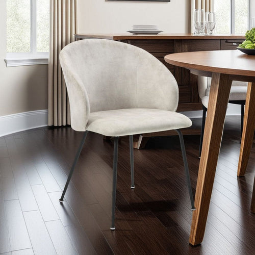 Salie Dining Chair Set of 2 | Curved Back | Black Metal | Beige Velvet