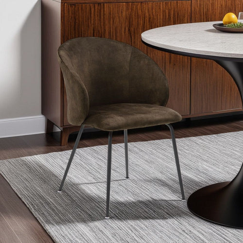 Salie Dining Chair Set of 2 | Curved Back | Black Metal | Brown Velvet