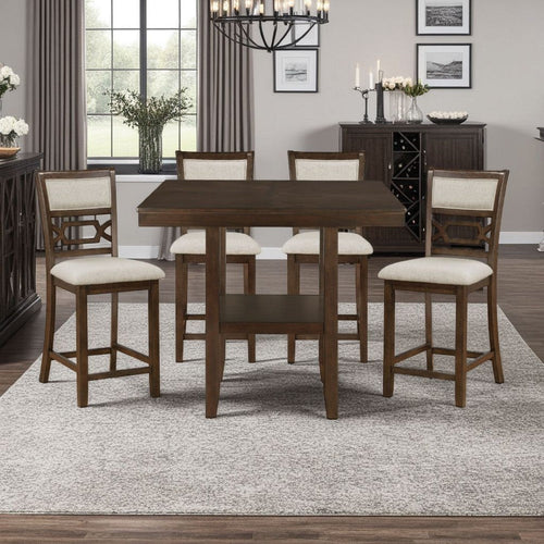 Kalen 5pc Counter Table and Dining Chairs Set | Brown Wood | Beige