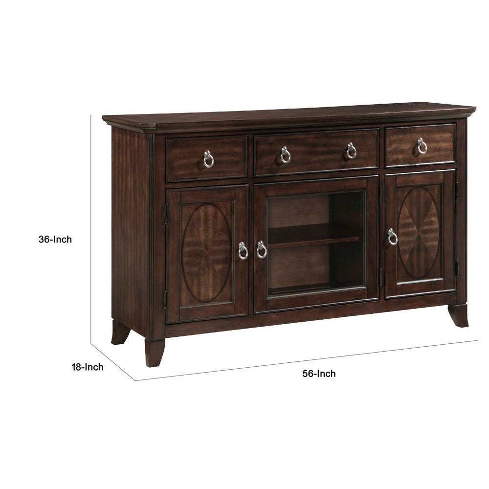 Rinie Sideboard Buffet Console | 3 Drawer 3 Cabinet Cherry Brown Wood BM336068