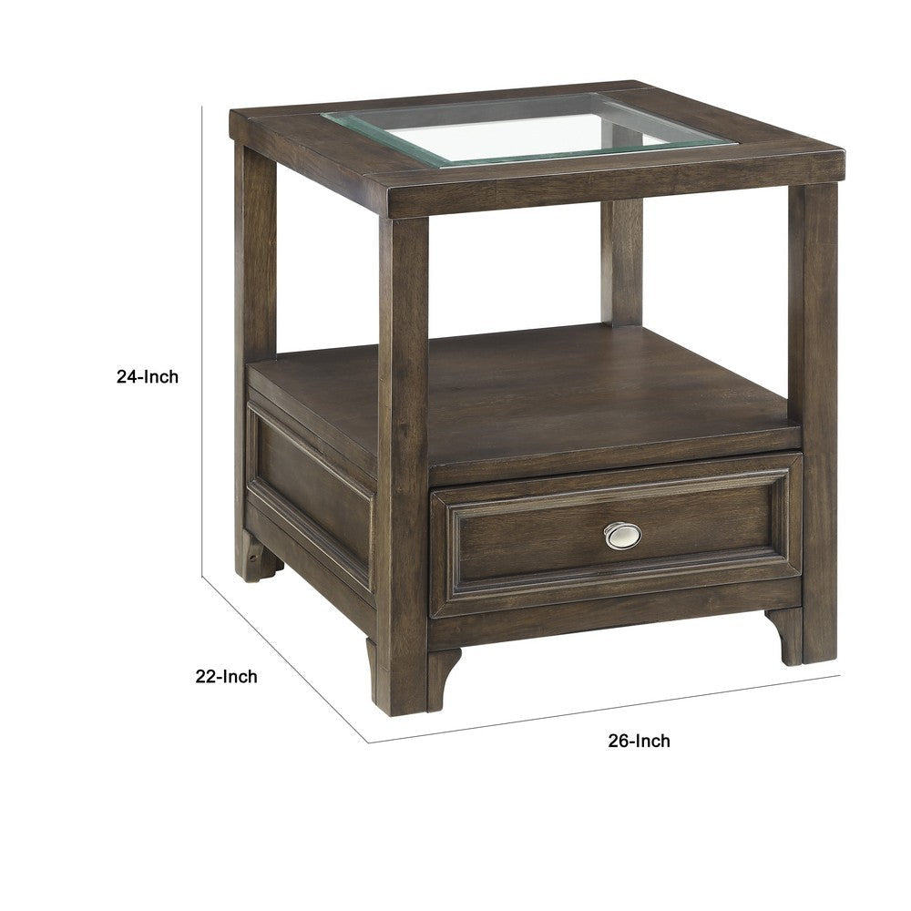 Berny End Table with Glass Top and Drawer | Charcoal Gray 26’’ BM336088