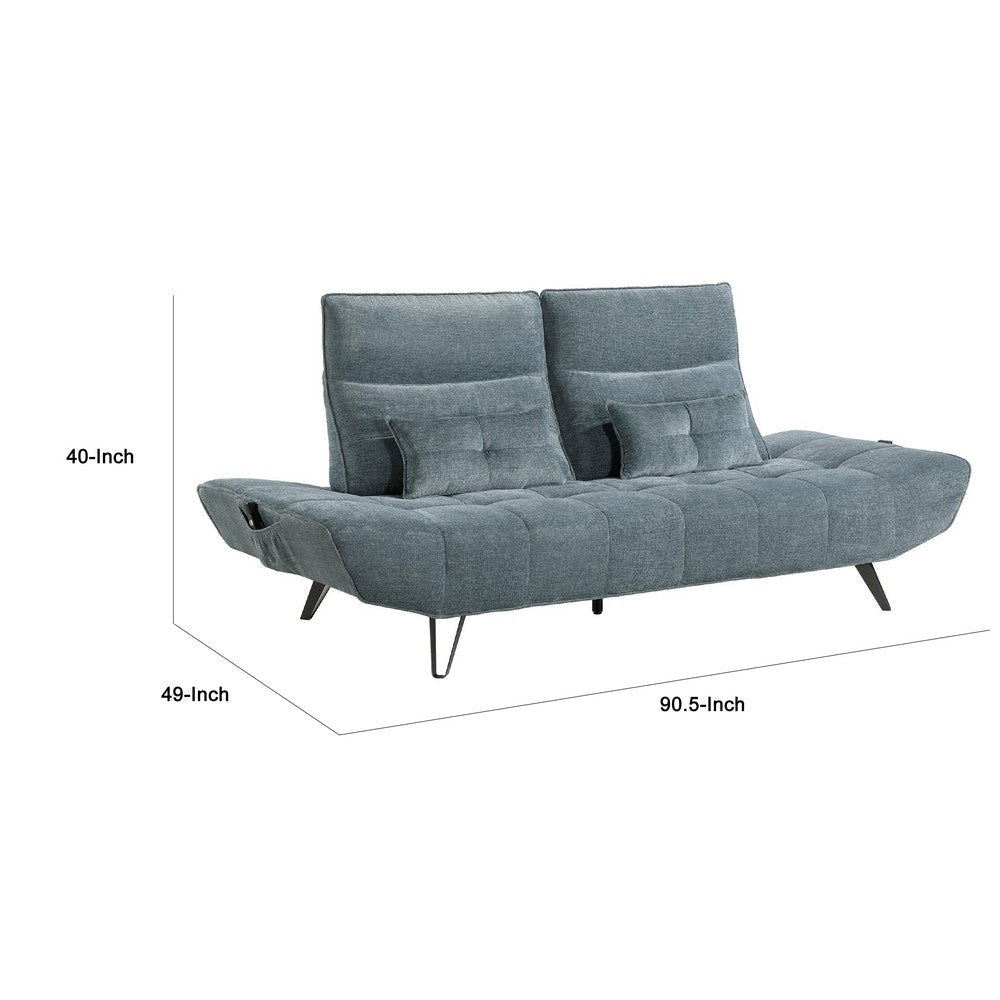 Kyan Adjustable Depth Power Reclining Sofa | 2 Pillows Blue Chenille BM336094