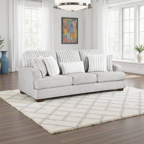 Witz Sofa | 96" | 5 Pillows | Ribbed Texture Light Gray Corduroy