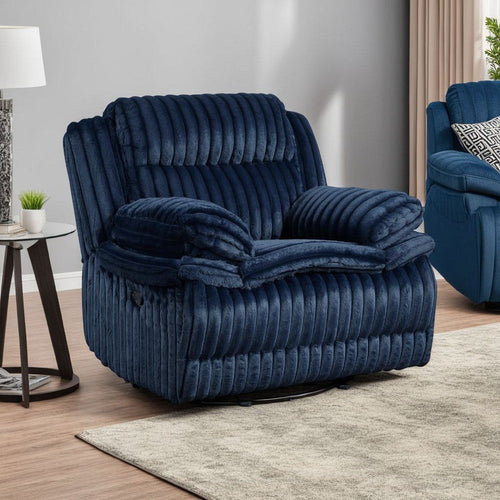 Rexy Manual Glider Recliner Chair | Textured Blue Corduroy Solid Wood