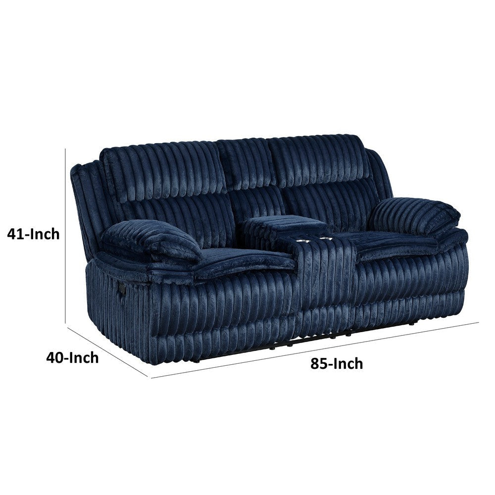Rexy Manual Dual Recliner Loveseat with Console | Blue Corduroy 85’’ BM336101