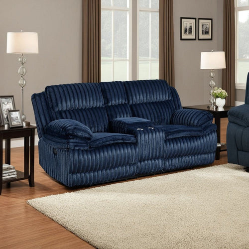 Rexy Manual Dual Recliner Loveseat with Console | Blue Corduroy 85"