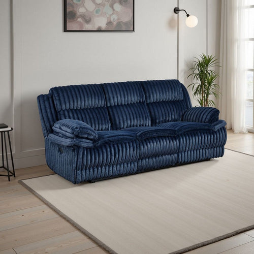Rexy Manual Double Recliner Sofa | Textured Blue Corduroy 95"