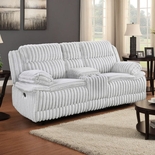 Rexy Manual Recliner Loveseat w Console | Light Gray Corduroy | 85"