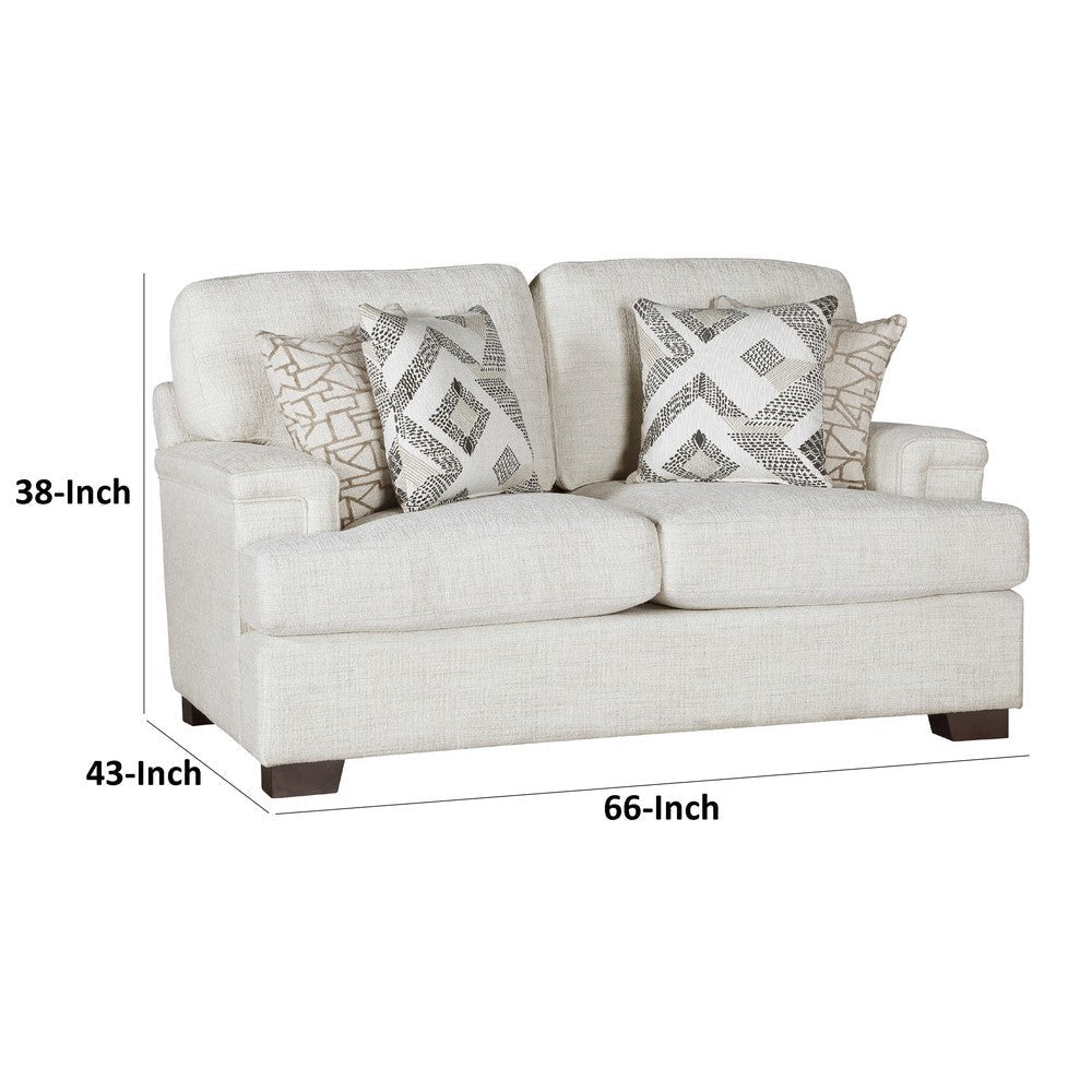 Osy Loveseat | 66’’ | 4 Pillows | Soft Ivory Chenille | Solid Wood BM336119