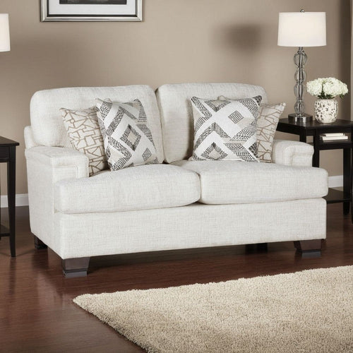 Osy Loveseat | 66" | 4 Pillows | Soft Ivory Chenille | Solid Wood