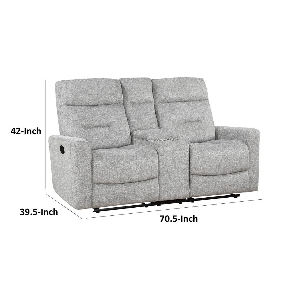 Lyns Manual Recliner Loveseat | Center Console | Gray Chenille | 71’’ BM336122