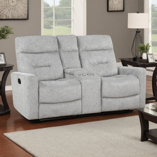 Lyns Manual Recliner Loveseat | Center Console | Gray Chenille | 71"