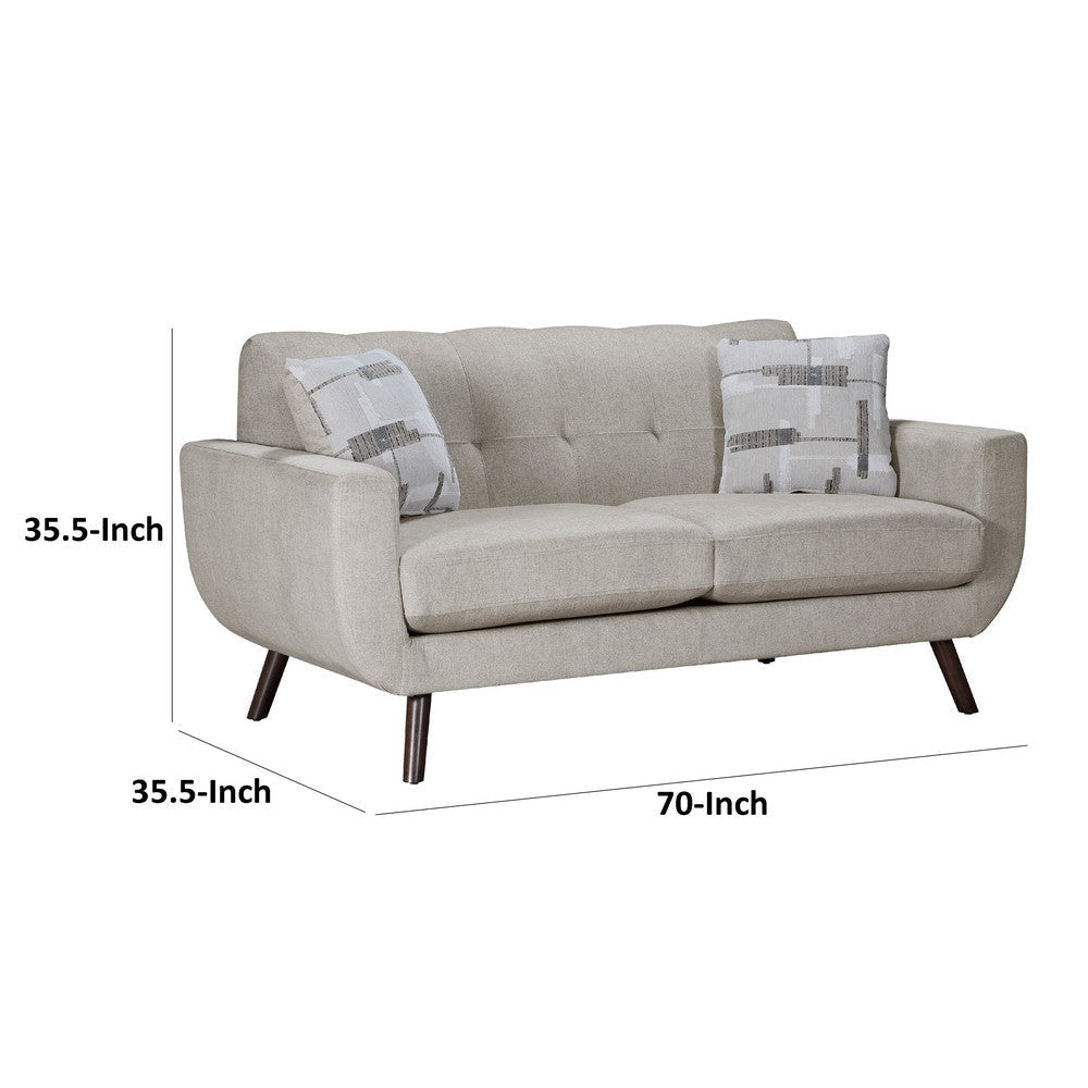 Jany Loveseat with 2 Pillows | 70’’ | Tan Gray Microfiber | Brown Legs BM336133