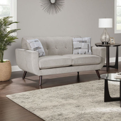 Jany Loveseat with 2 Pillows | 70" | Tan Gray Microfiber | Brown Legs
