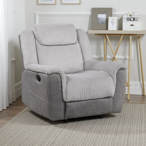 Feo Manual Reclining Chair with Pull Tab | White Gray Microfiber