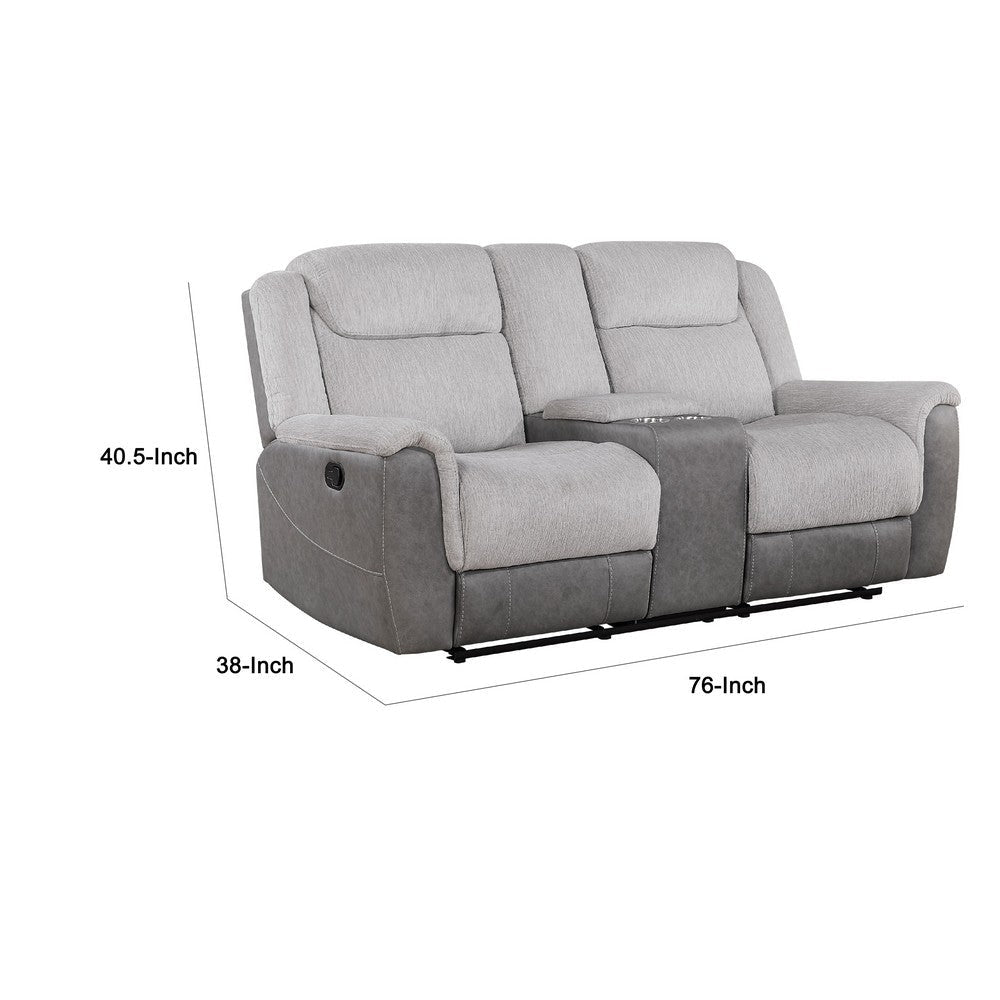 Feo Manual Reclining Loveseat w Console | White Gray Microfiber 76’’ BM336155