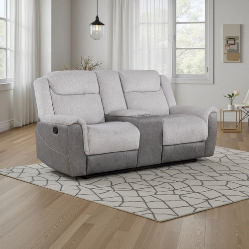 Feo Manual Reclining Loveseat w Console | White Gray Microfiber 76"
