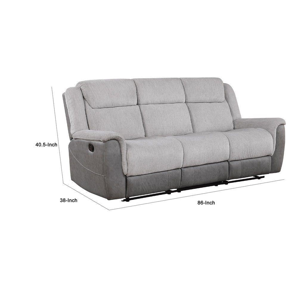 Feo Manual Reclining Sofa w Console | White Gray Microfiber 86’’ BM336156