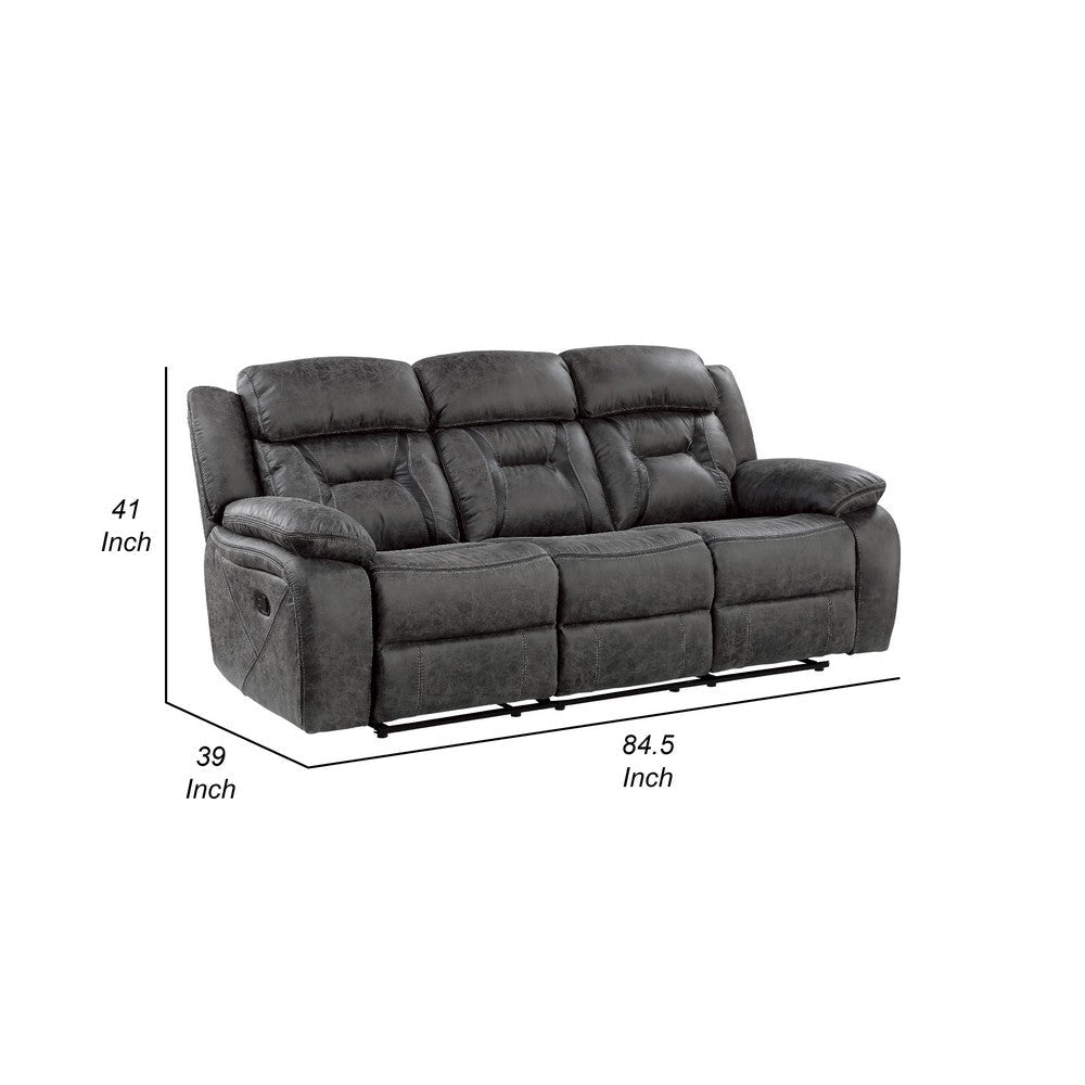 Mady Manual Reclining Sofa | Pillow Tufted | Dark Gray Polyester 85’’ BM336162