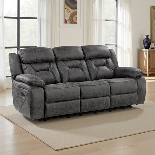 Mady Manual Reclining Sofa | Pillow Tufted | Dark Gray Polyester 85"