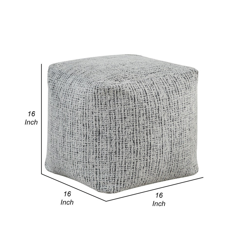 Modern Pouf Ottoman | Black White Soft Textured Chenille | 16’’ Square BM336166
