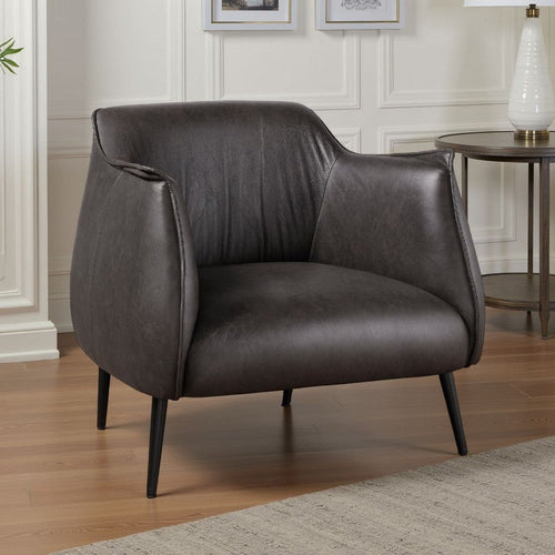 Leoni Accent Club Chair | Dark Brown Faux Leather | Flared Solid Wood