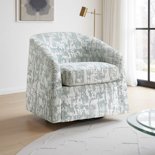 Swivel Armchair | Green Jacquard Fabric | Curved Foam Cushions