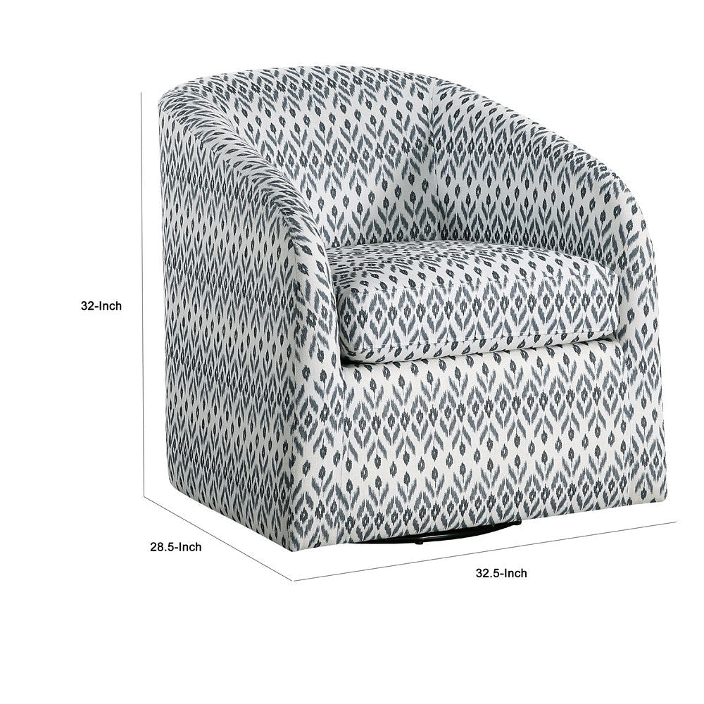 Reedie Swivel Armchair | Blue | White Geometric Pattern Fabric BM336205