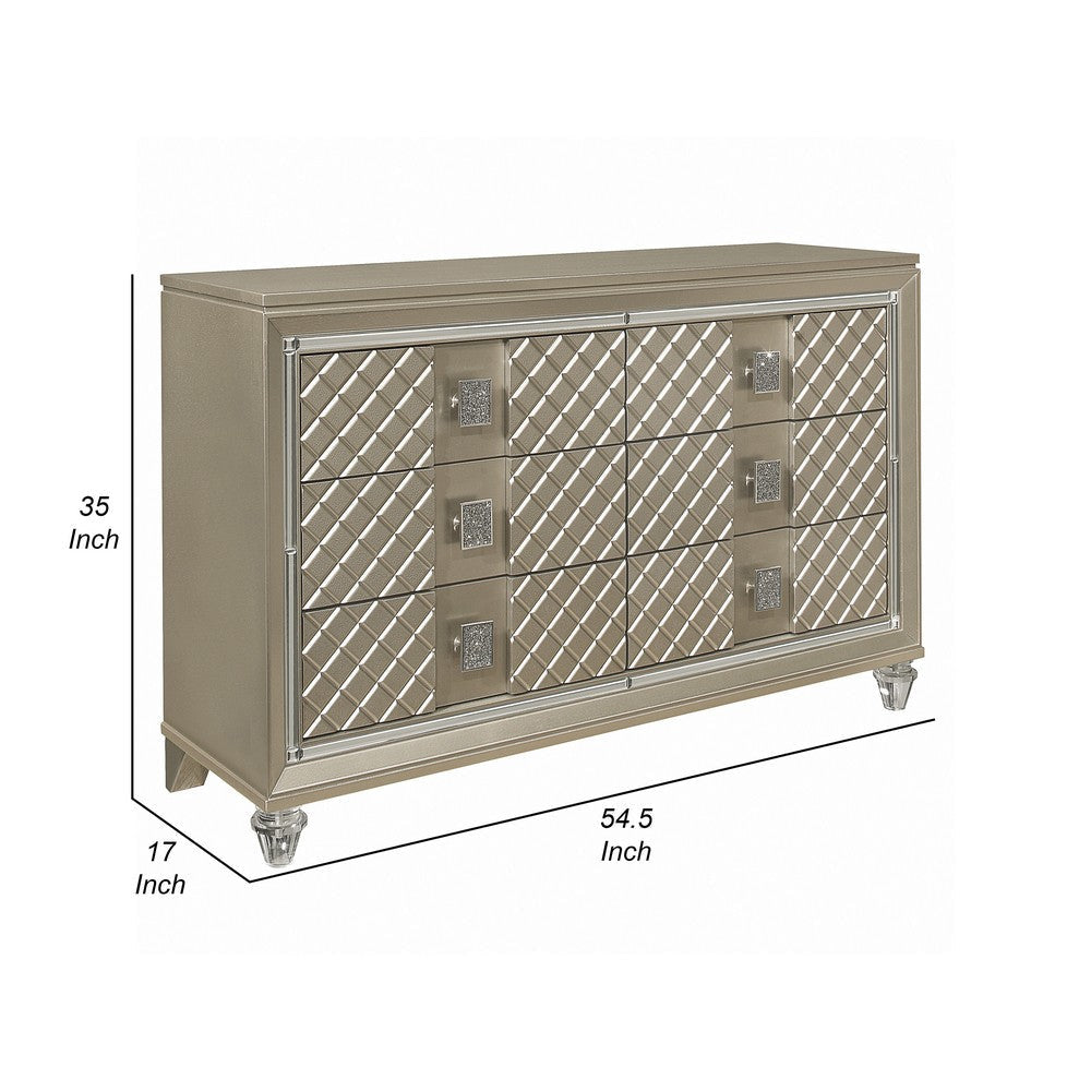 Loy Dresser | 55’’ | 6 Drawers | Champagne Gold Metallic | Mirror Trim BM336214