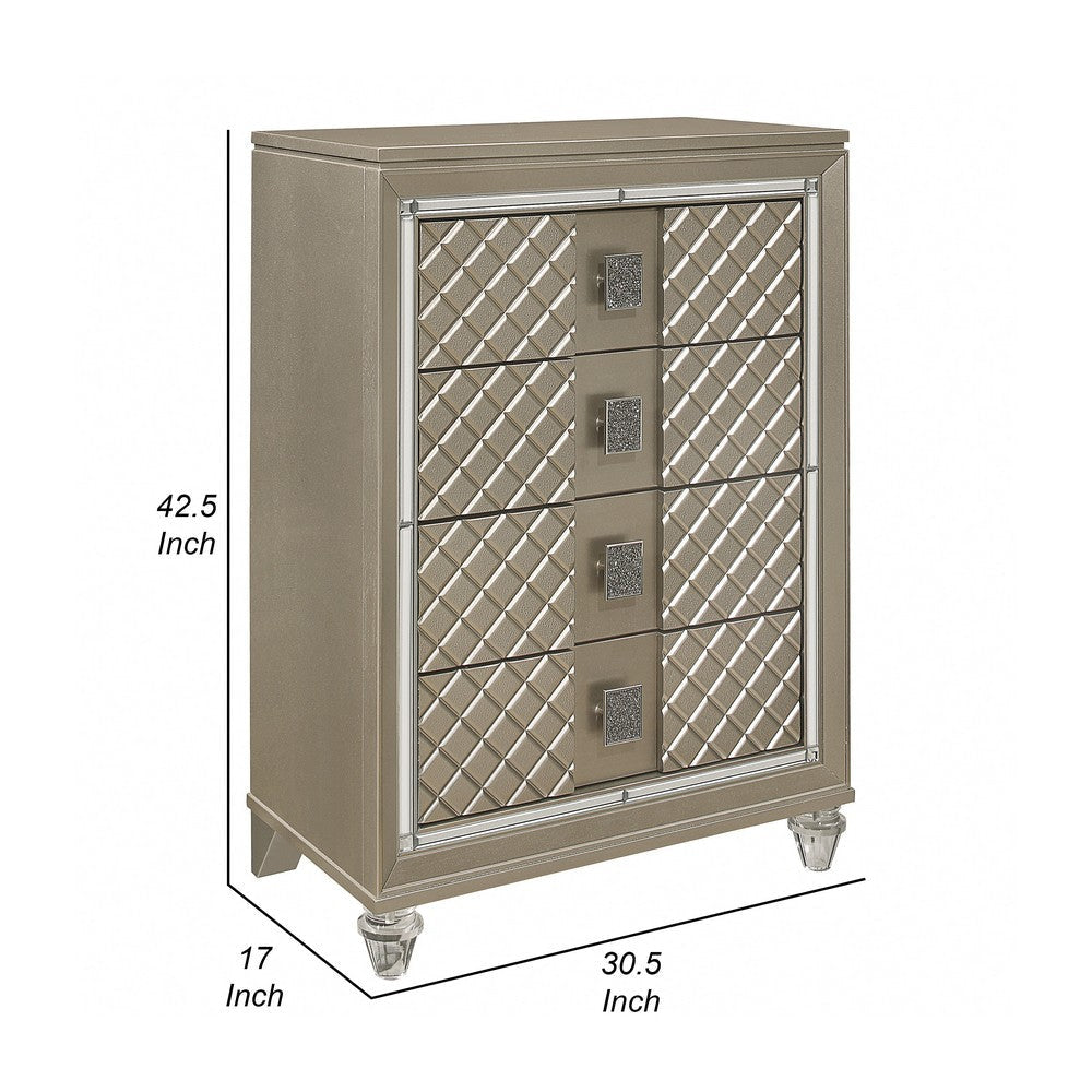 Loy Tall Dresser Chest | 4 Drawers Champagne Gold | Mirror Trim BM336215