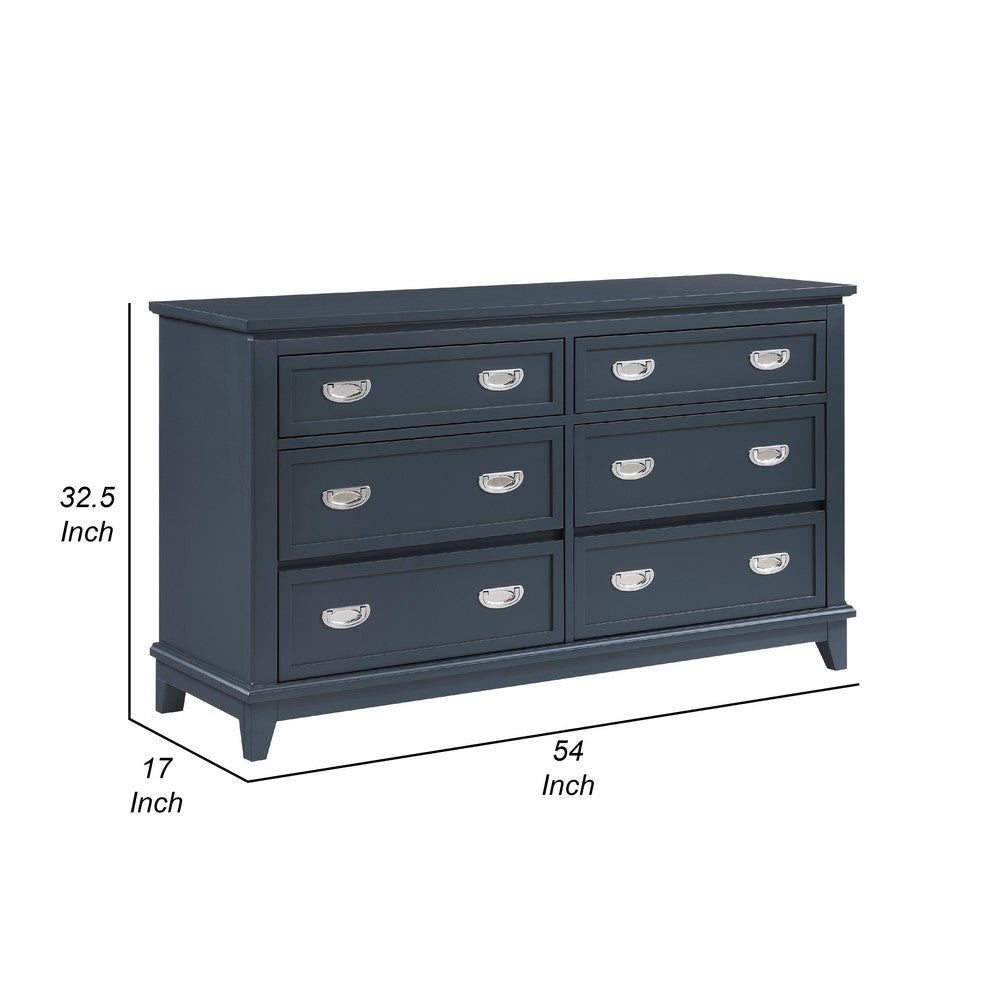 Sely Dresser | 55’’ | 6 Drawers | Navy Blue Wood Nickel Ring Handles BM336217