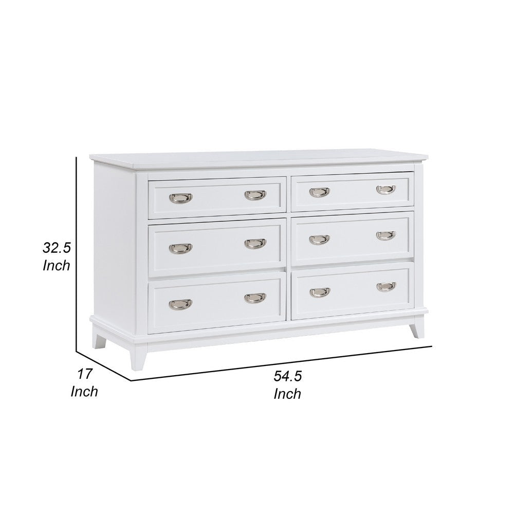 Sely Dresser | 55’’ | 6 Drawers | White Wood | Nickel Ring Handles BM336220