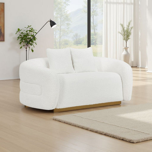 Novy Loveseat with 2 Accent Pillows | White Sherpa | Gold | 71"
