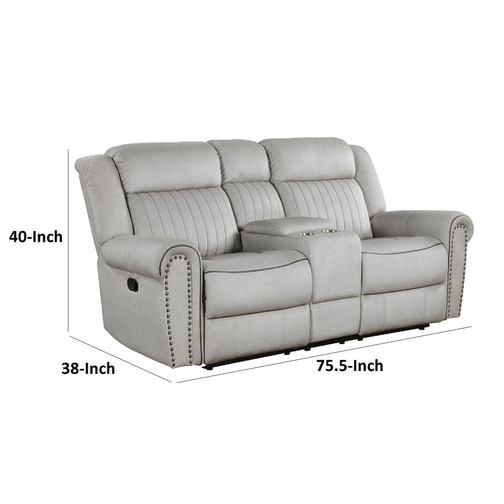 Ben Manual Reclining Loveseat | 76’’ | Gray Microfiber | Nailhead Trim BM336233