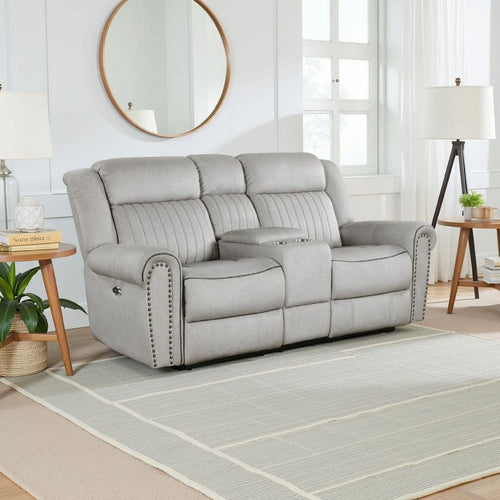 Ben Power Reclining Loveseat | 76" | Gray Microfiber | Nailhead Trims