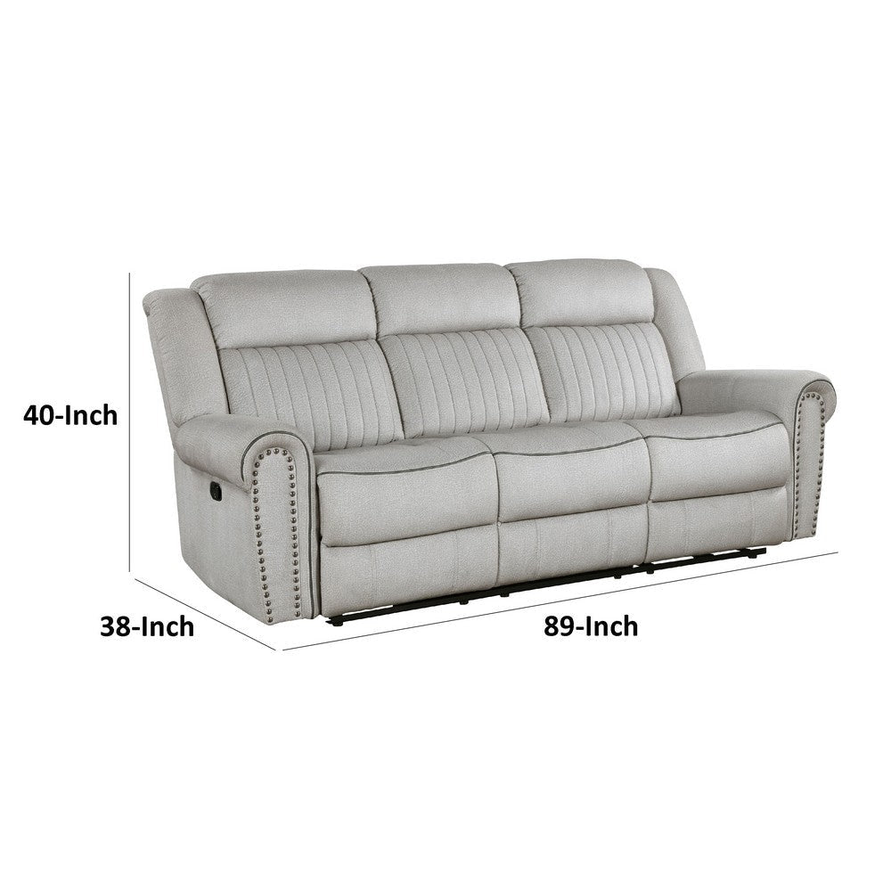 Ben Manual Reclining Sofa | 89’’ | Gray Microfiber | Nailhead Trims BM336235