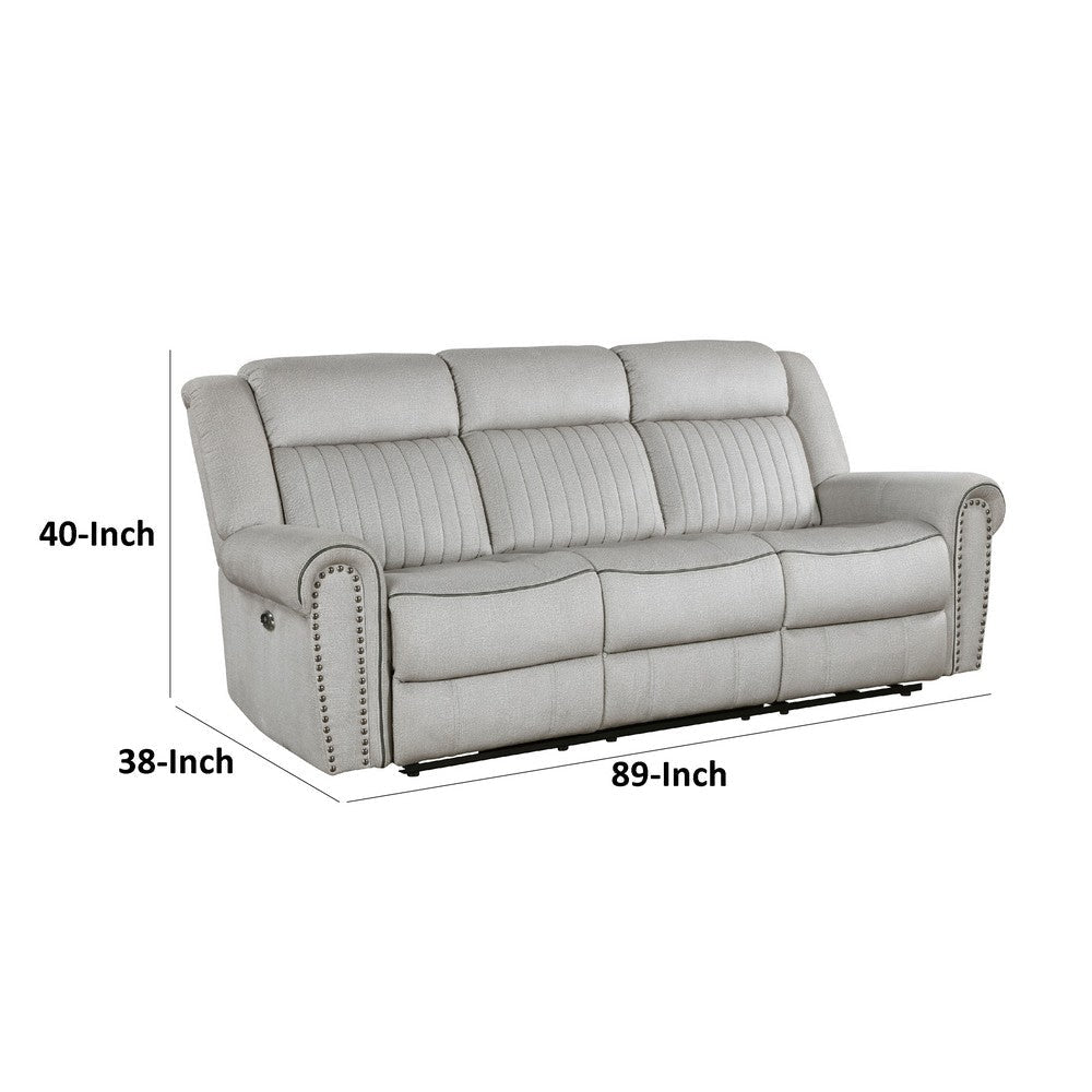 Ben Power Reclining Sofa | 89’’ | Gray Microfiber | Nailhead Trims BM336236