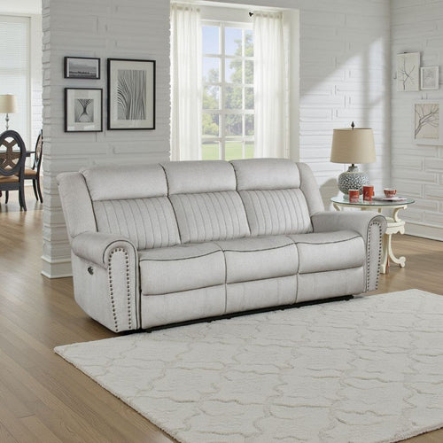 Ben Power Reclining Sofa | 89" | Gray Microfiber | Nailhead Trims