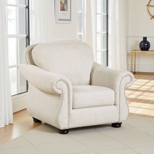 Boro 42" Sofa Armchair | Soft Beige | Armrests w Nailhead Trims