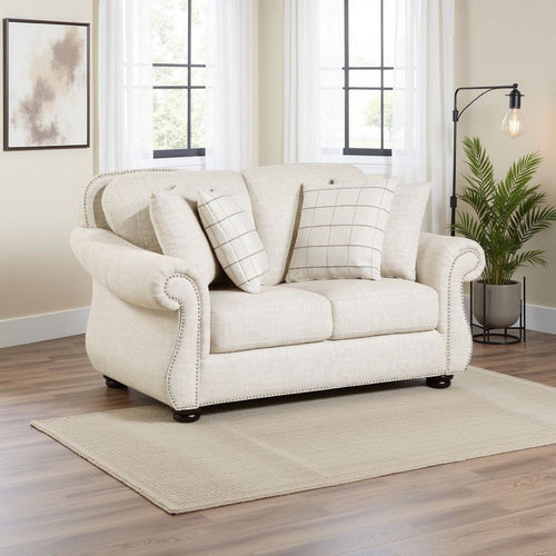 Boro Loveseat with 4 Accent Pillows | 64" | Beige Fabric