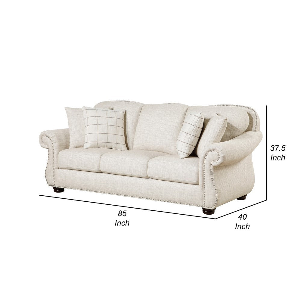 Boro Sofa with 4 Accent Pillows 85’’ | Plush Beige Fabric BM336249