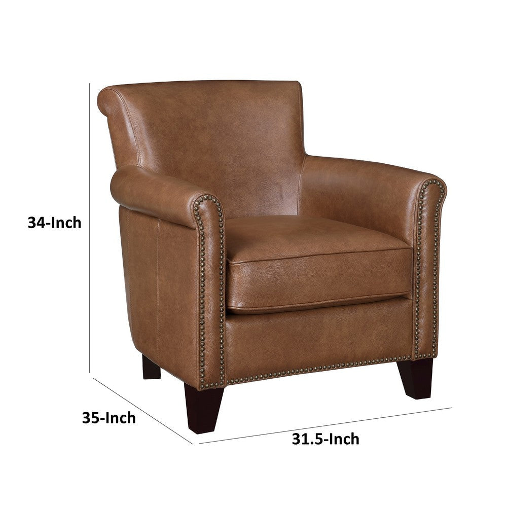 Tria Sofa Accent Chair | Brown Faux Leather | Nailhead Trim | 32’’ BM336250
