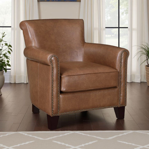 Tria Sofa Accent Chair | Brown Faux Leather | Nailhead Trim | 32"