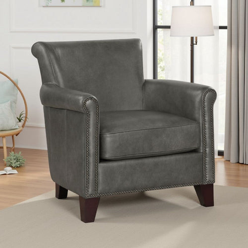 Tria Sofa Accent Chair | Gray Faux Leather | Nailhead Trims | 32"