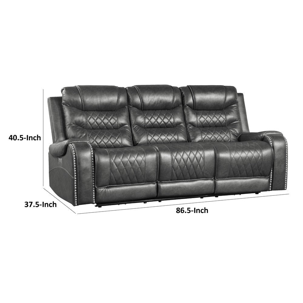 Paul Power Recliner Sofa | 87’’ | Gray Faux Leather | Drop Down Table BM336255