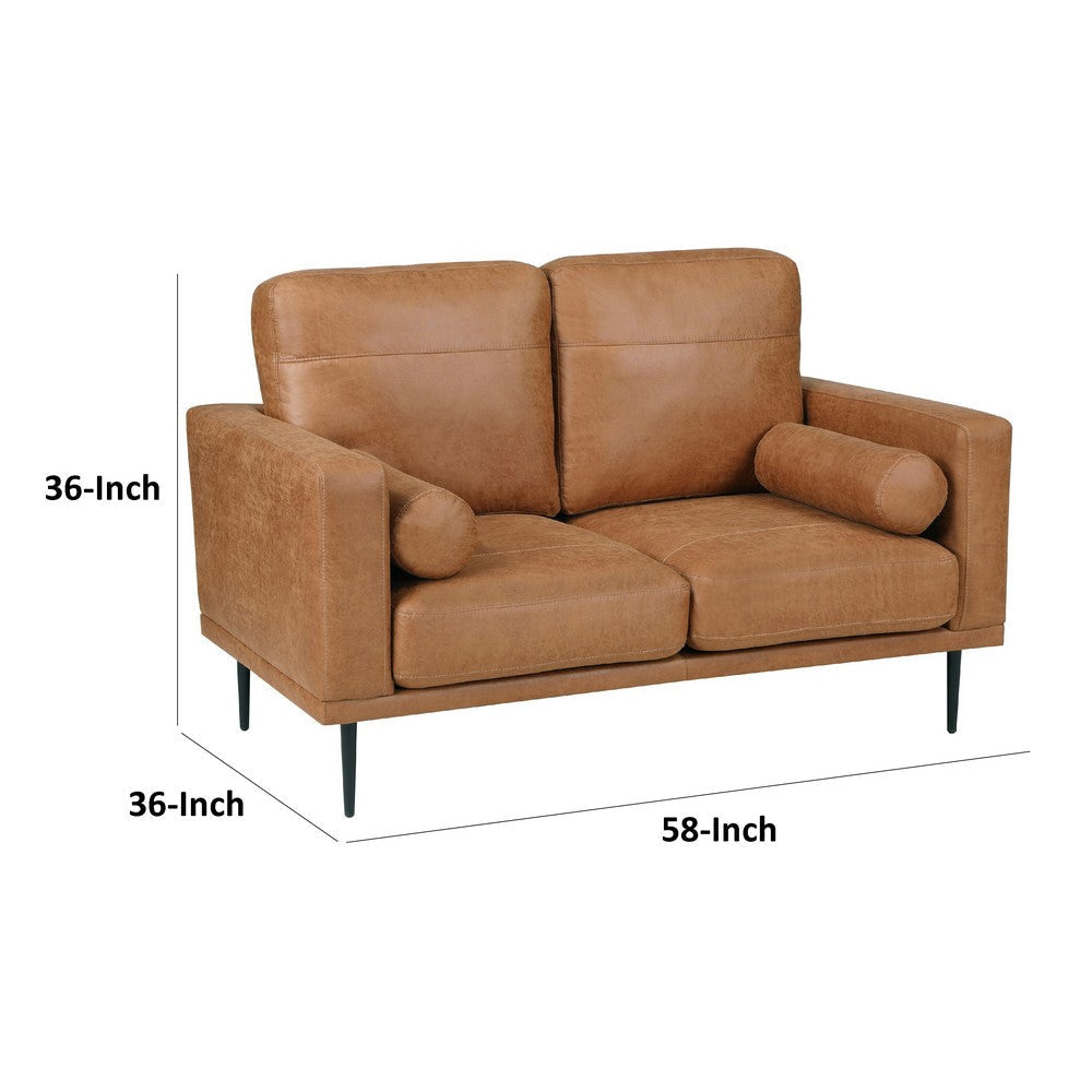 Coxi Loveseat with 2 Bolster Pillows | Soft Brown Microfiber | 58’’ BM336257
